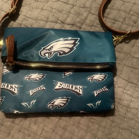 Teal Crossbody Bag with Brown Strap - Picture 6 of 7